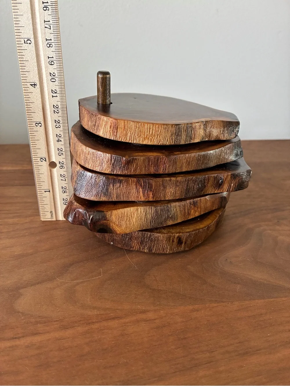 Rustic Live Edge Wood Coaster Set of 4 | Natural Raw Edge Wooden Drink Coasters